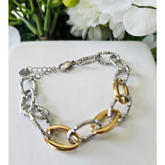 Staineless Steel Two Tone Link Bracelet New - Picture 1 of 6